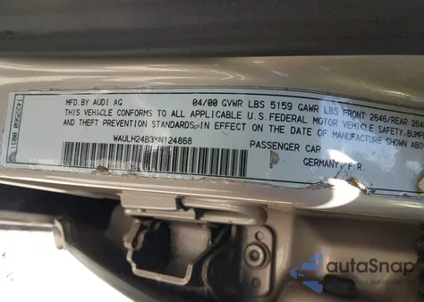 2000 Audi A6 Avant from USA, damaged, VIN WAULH24B3YN124868